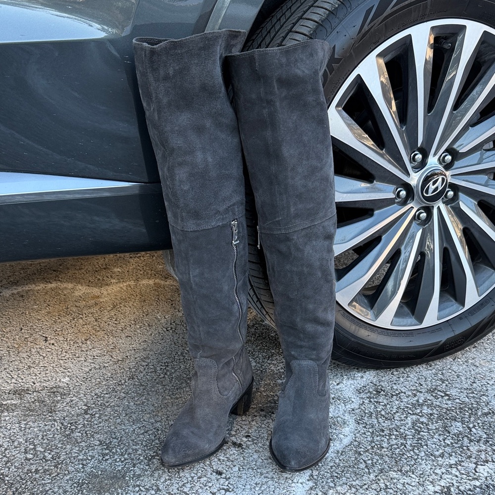 Report Signature Charcoal Gray Suede Over the Knee Boots, Size 8